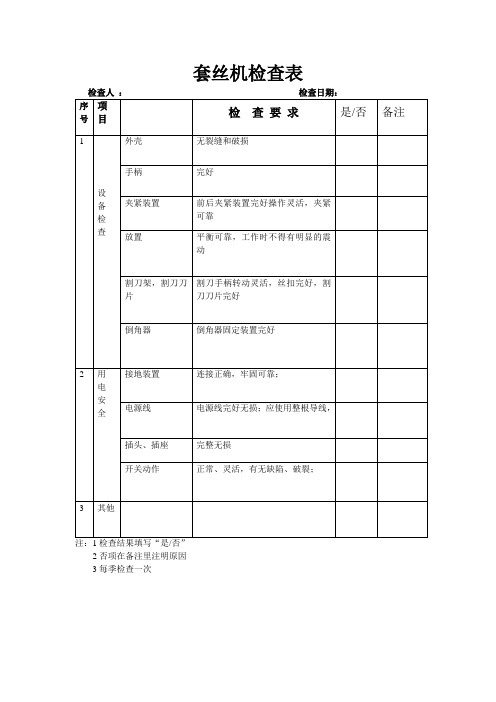 套丝机检查卡