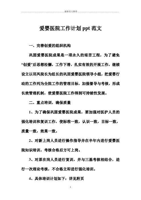 爱婴医院精品工作计划ppt范文
