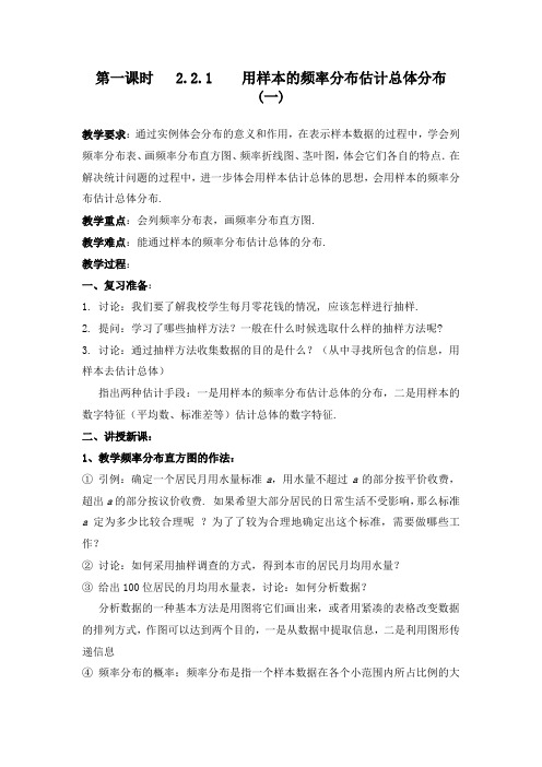最新人教版高中数学必修三2.2 用样本估计总体(5课时)公开课教学设计