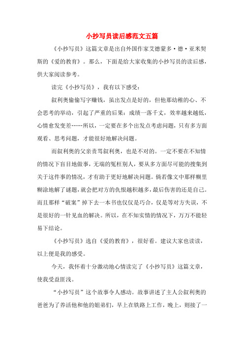 小抄写员读后感范文五篇