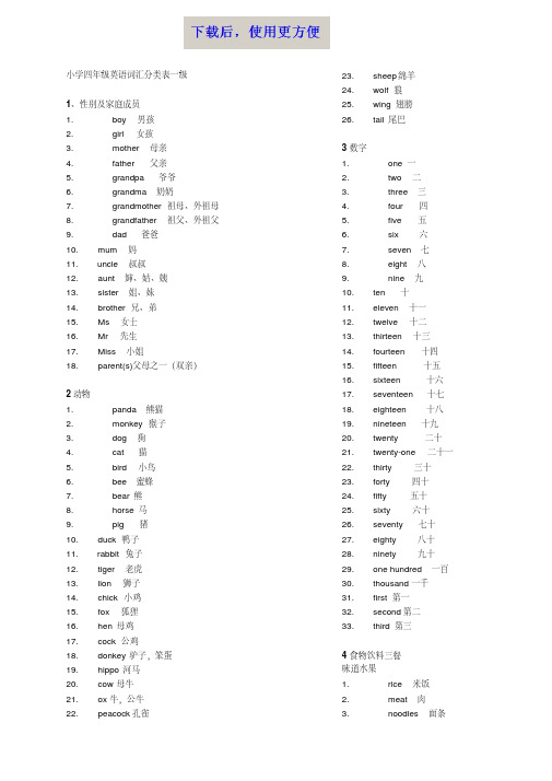 MK_小学四年级英语单词分类