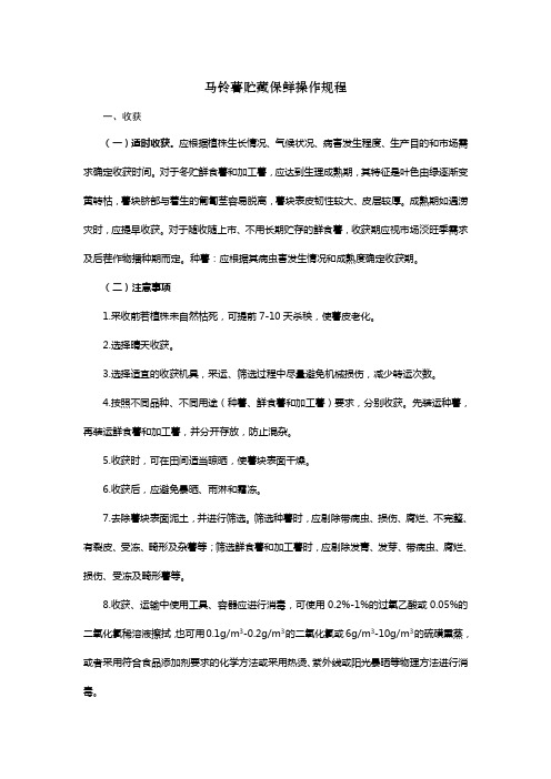 马铃薯贮藏保鲜操作规程