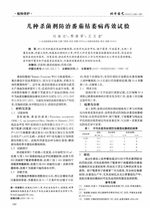 几种杀菌剂防治番茄枯萎病药效试验