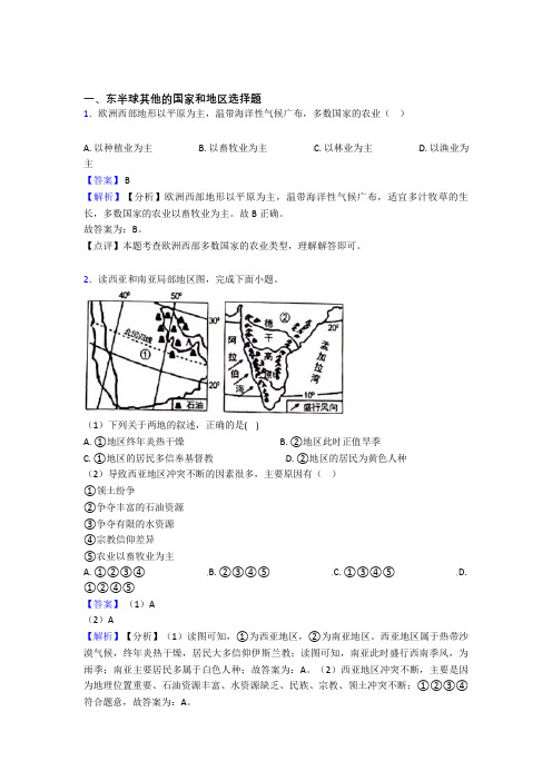 初中地理东半球其他的国家和地区的综合题试题含答案解析