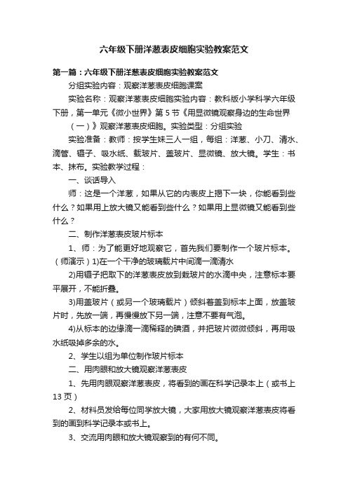 六年级下册洋葱表皮细胞实验教案范文