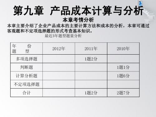 初级会计师 第9章--产品成本计算与分析