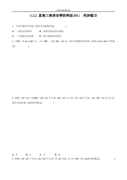 北师大版1.2 直角三角形 同步训练题(含答案) (2)