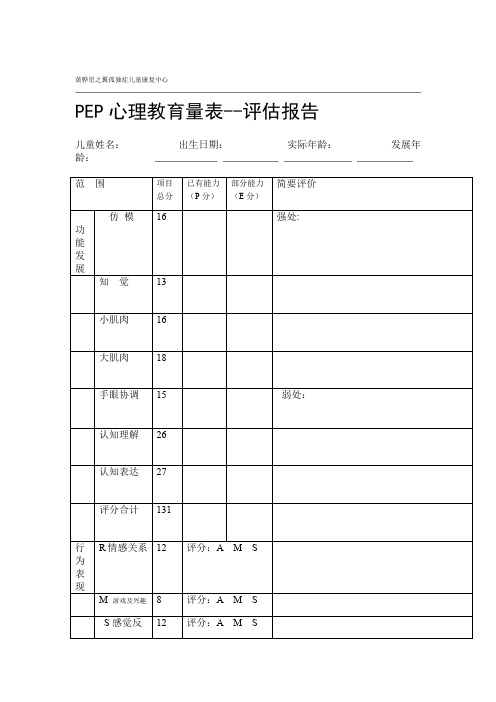PEP 3心理教育量表 评估报告解析