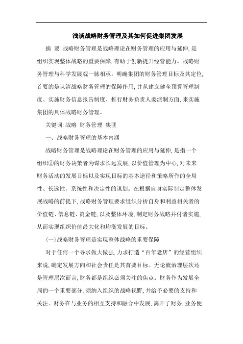 战略财务管理其怎样促进集团发展论文