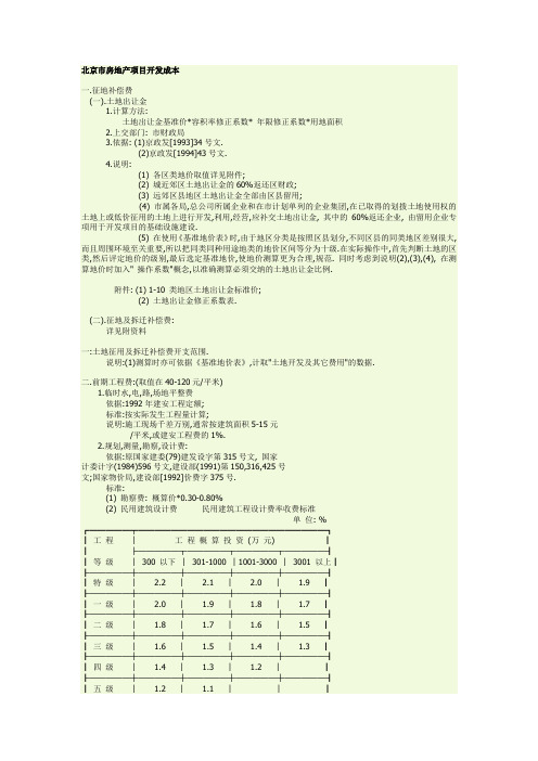 北京市房地产项目开发成本