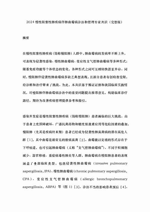 2024慢性阻塞性肺疾病伴肺曲霉病诊治和管理专家共识(完整版)