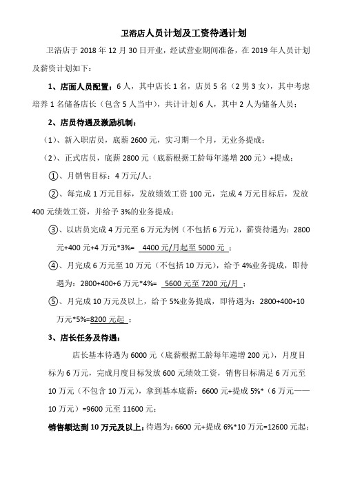 卫浴店员工待遇与人员配置计划
