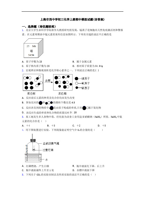 上海市西中学初三初三化学上册期中模拟试题(含答案)