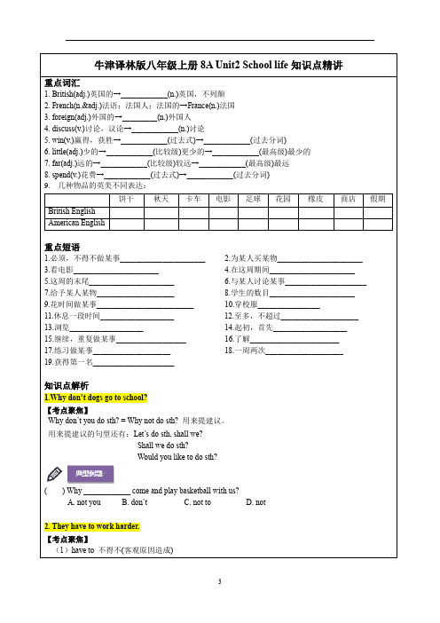 牛津译林版英语八年级上册 Unit 2 School life 知识点语法精讲