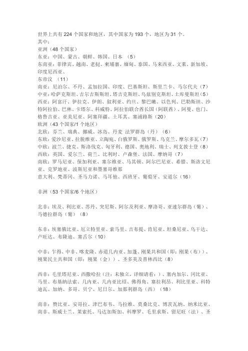 世界上的国家和地区