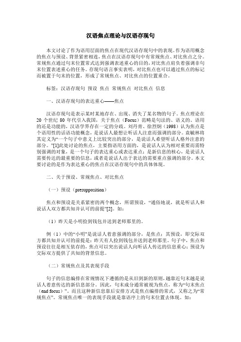 汉语焦点理论与汉语存现句