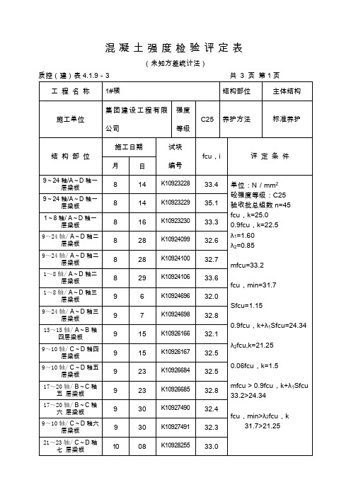 1#楼主体混凝土强度检验评定表(标养)