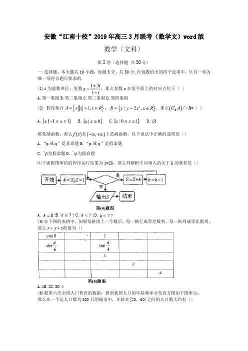 安徽“江南十校”2019年高三3月联考(数学文)word版