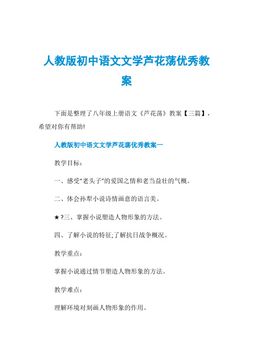 人教版初中语文文学芦花荡优秀教案