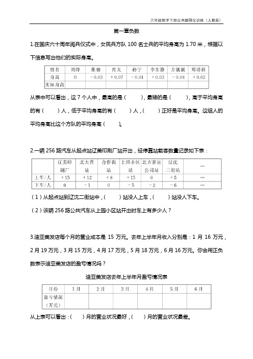 六年级数学下册典型应用题强化训练(人教版)