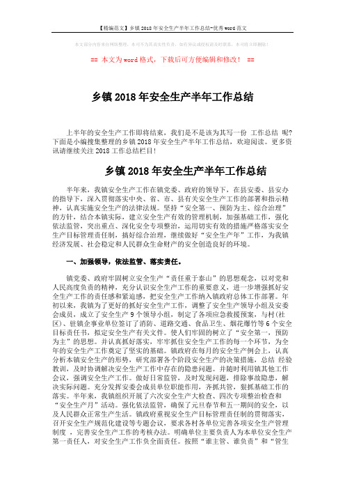 【精编范文】乡镇2018年安全生产半年工作总结-优秀word范文 (5页)