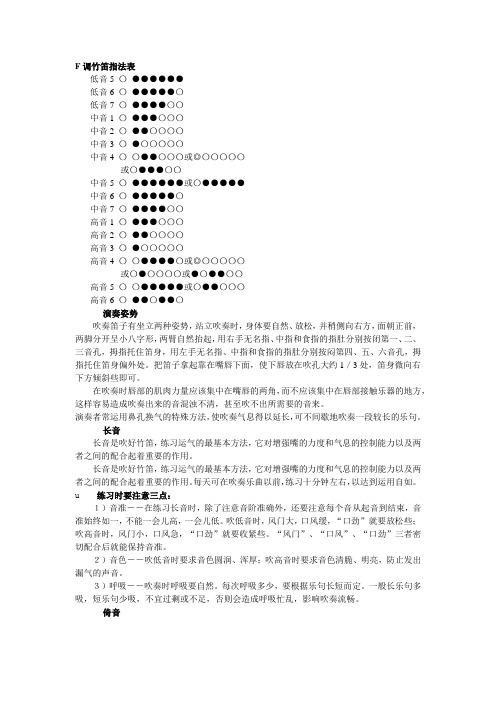 F调竹笛指法表