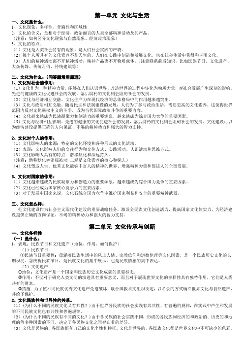 文化生活总复习(四个单元详细考点总结)