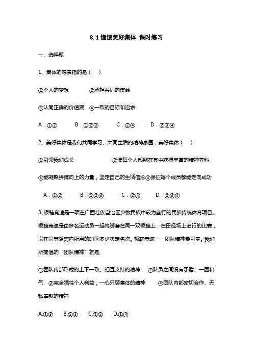 人教版道德和法治七年级下册 8.1 憧憬美好集体 课时练习