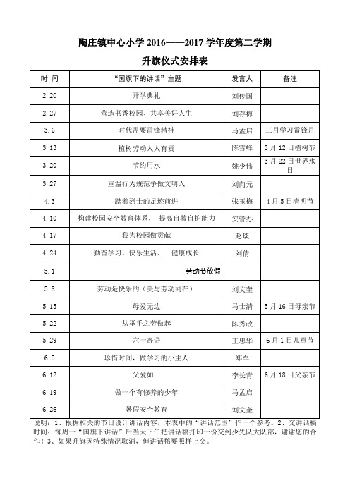 升旗仪式安排表2017.2