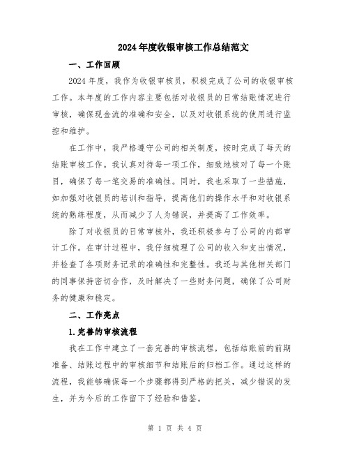 2024年度收银审核工作总结范文