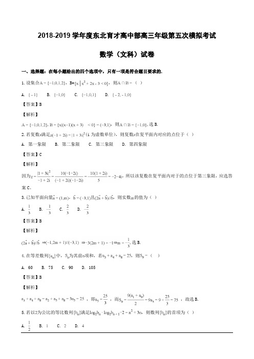 辽宁省沈阳市东北育才学校2019届高三第五次模拟数学(文)试题(含解析)