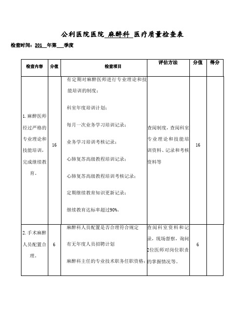 麻醉科医疗质量检查表