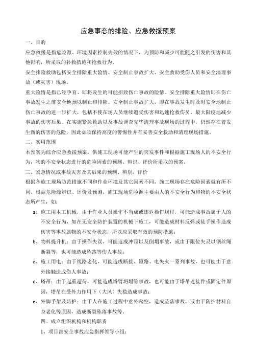 应急事态的排险、应急救援预案