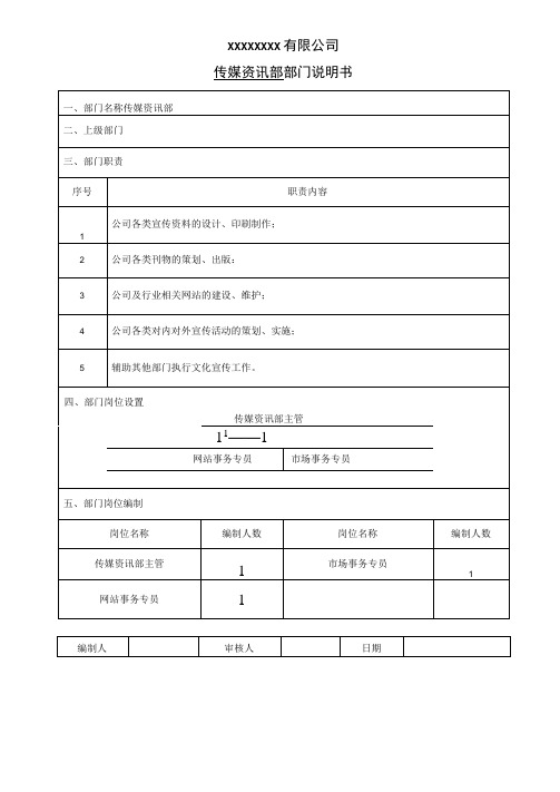 传媒资讯部部门及岗位说明书