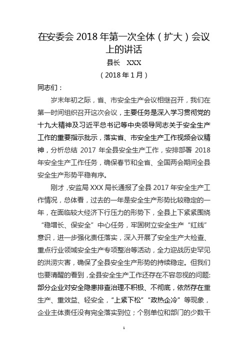 某县2018年第1次安委会上县长讲话
