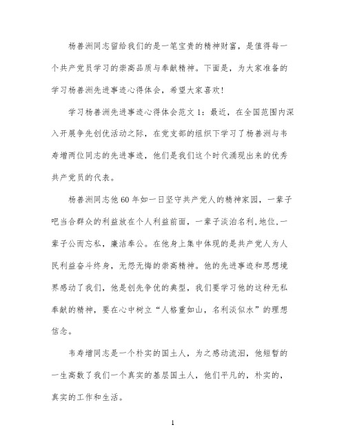 学习杨善洲先进事迹心得体会3篇