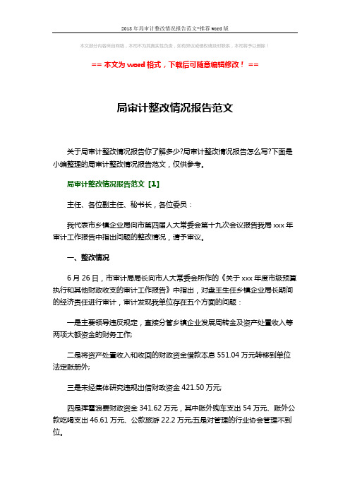 2018年局审计整改情况报告范文-推荐word版 (16页)