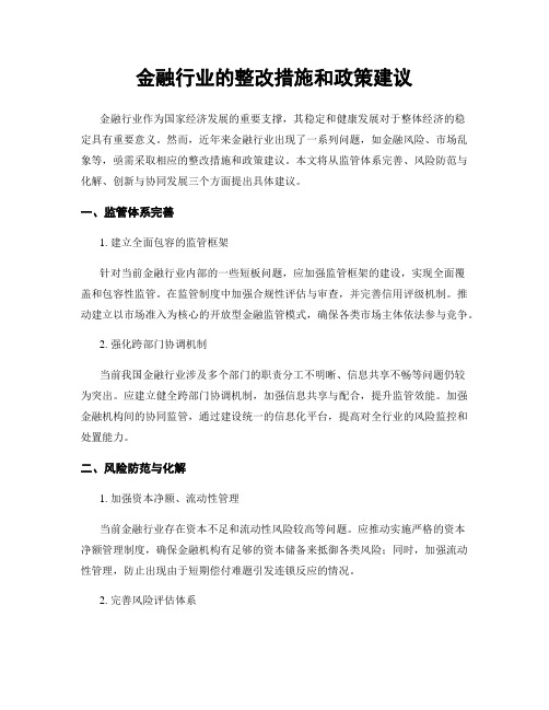 金融行业的整改措施和政策建议