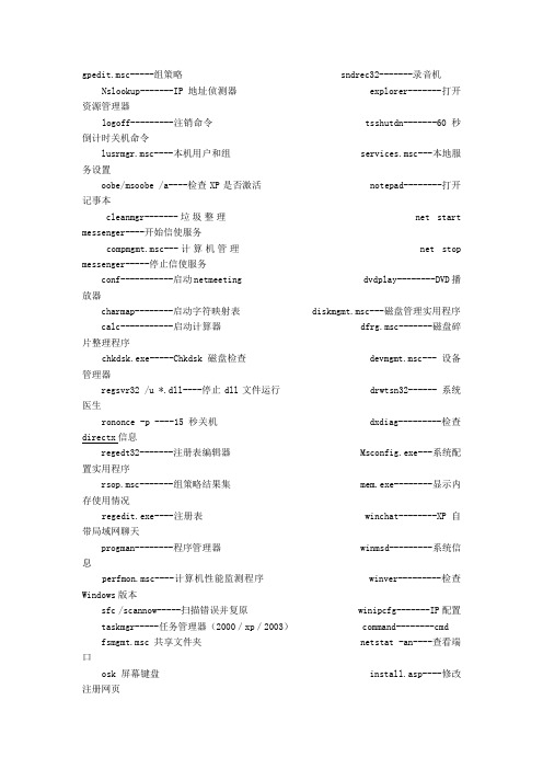 电脑开始运行命令大全详解