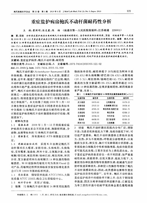 重症监护病房鲍氏不动杆菌耐药性分析