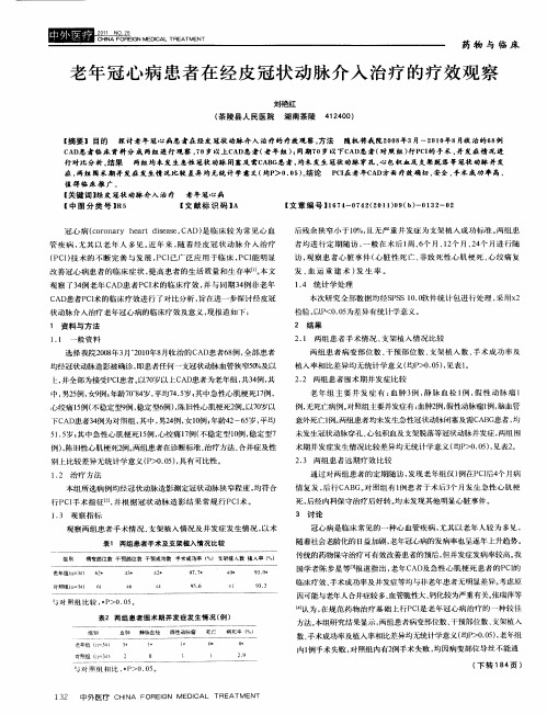 老年冠心病患者在经皮冠状动脉介入治疗的疗效观察