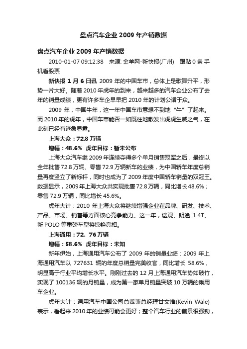 盘点汽车企业2009年产销数据