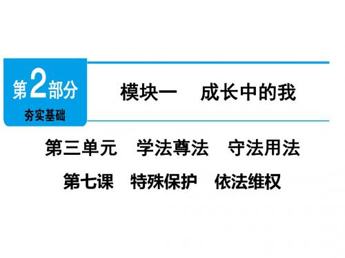 广东省中考政治第2部分夯实基础模块一成长中的我第三单元学法尊法守法用法第7课特殊保护依法维权精讲课件
