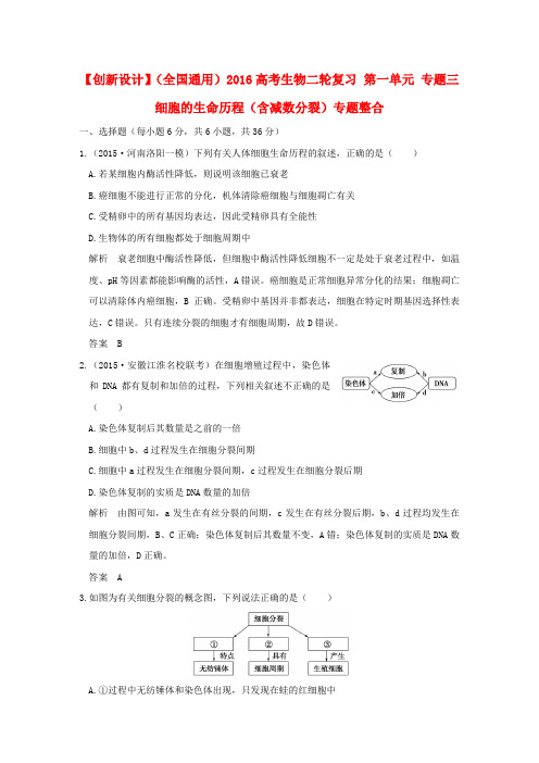 2016高考生物二轮复习 第一单元 专题三 细胞的生命历程(含减数分裂)专题整合