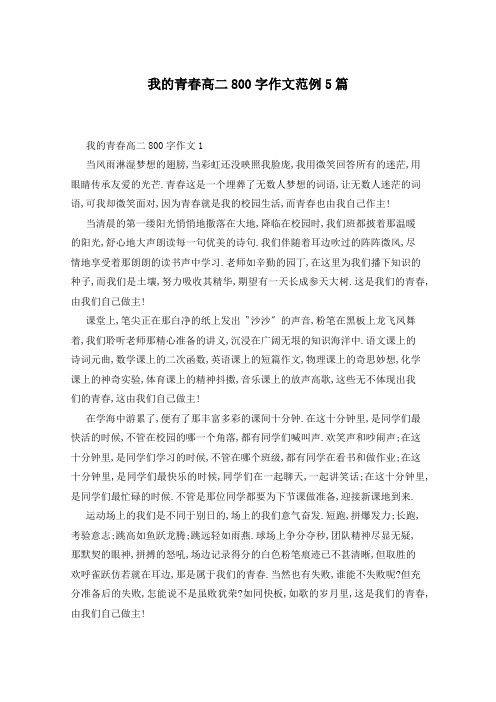 我的青春高二800字作文范例5篇