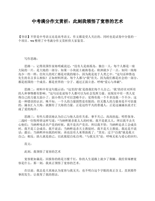 中考满分作文赏析：此刻我领悟了宽容的艺术