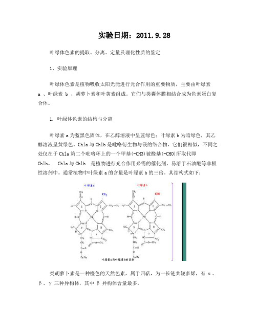 叶绿体色素的提取、分离、定量及理化性质的鉴定