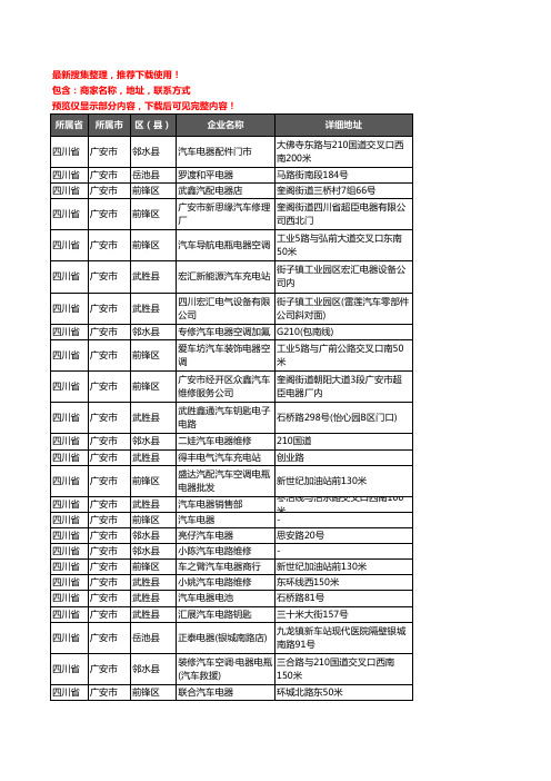 新版四川省广安市汽车电器企业公司商家户名录单联系方式地址大全40家