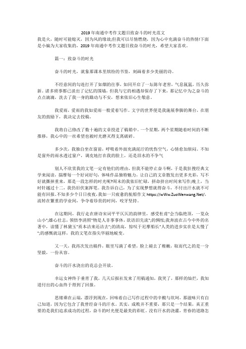2019年南通中考作文题目致奋斗的时光范文