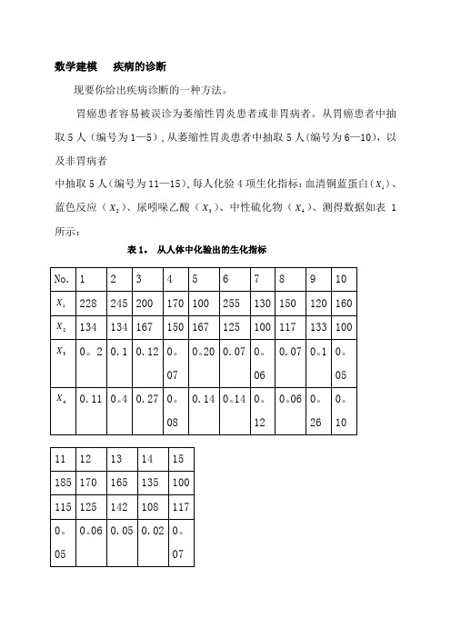 数学建模题目及其答案(疾病的诊断)